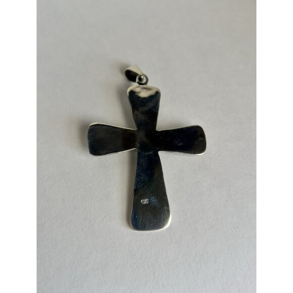 925 Sterling Silver Oxidized & Turquoise Cross Pendant - Picture 5 of 16